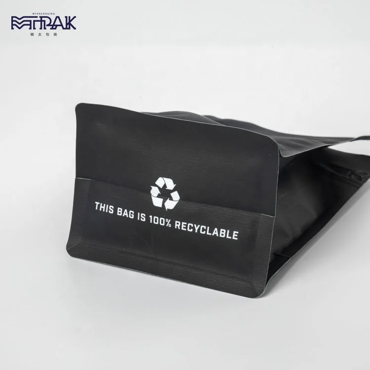 Low MOQ 100% recyclable matte black zip lock flat bottom bag