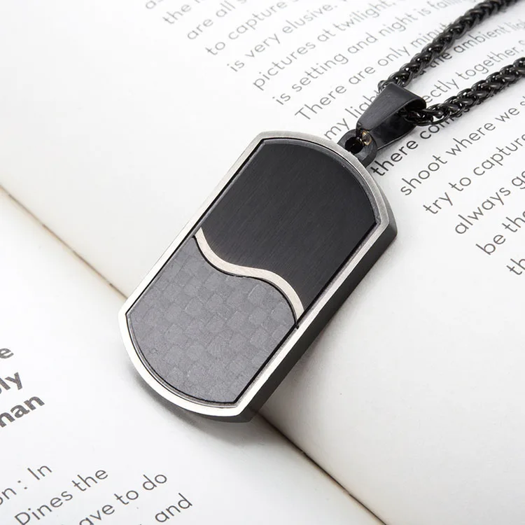 Custom Wholesale New Arrival Men Stainless Steel Italian Design Jewelry Creative Leather Enamel Tag Pendant Necklace