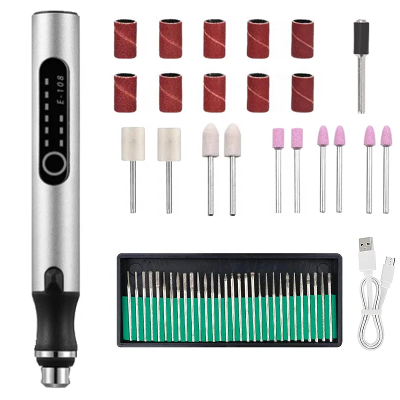 53PCS Electric Micro Engraving Pen Engraving Tool Kit Wireless Speed Adjustable Nail Polisher E108