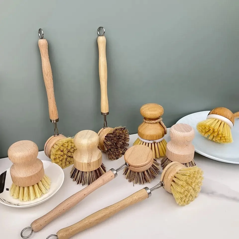 OEM Kitchen Scrub Brush Set with Bamboo Handle and Coconut Fibers Bristles Vegetable /Water Bottle Dish/Pot Cleaning Brush Set