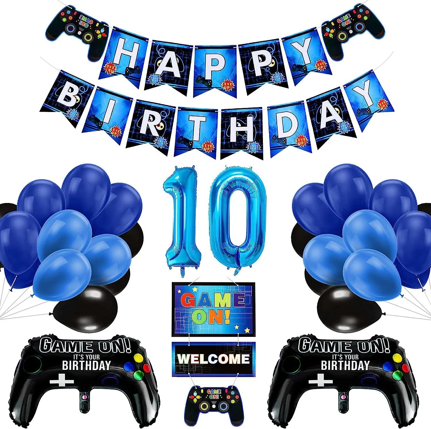 Happy birthday decoration  happy birthday banner balloon and game controller balloon Game theme birthday set for boy
