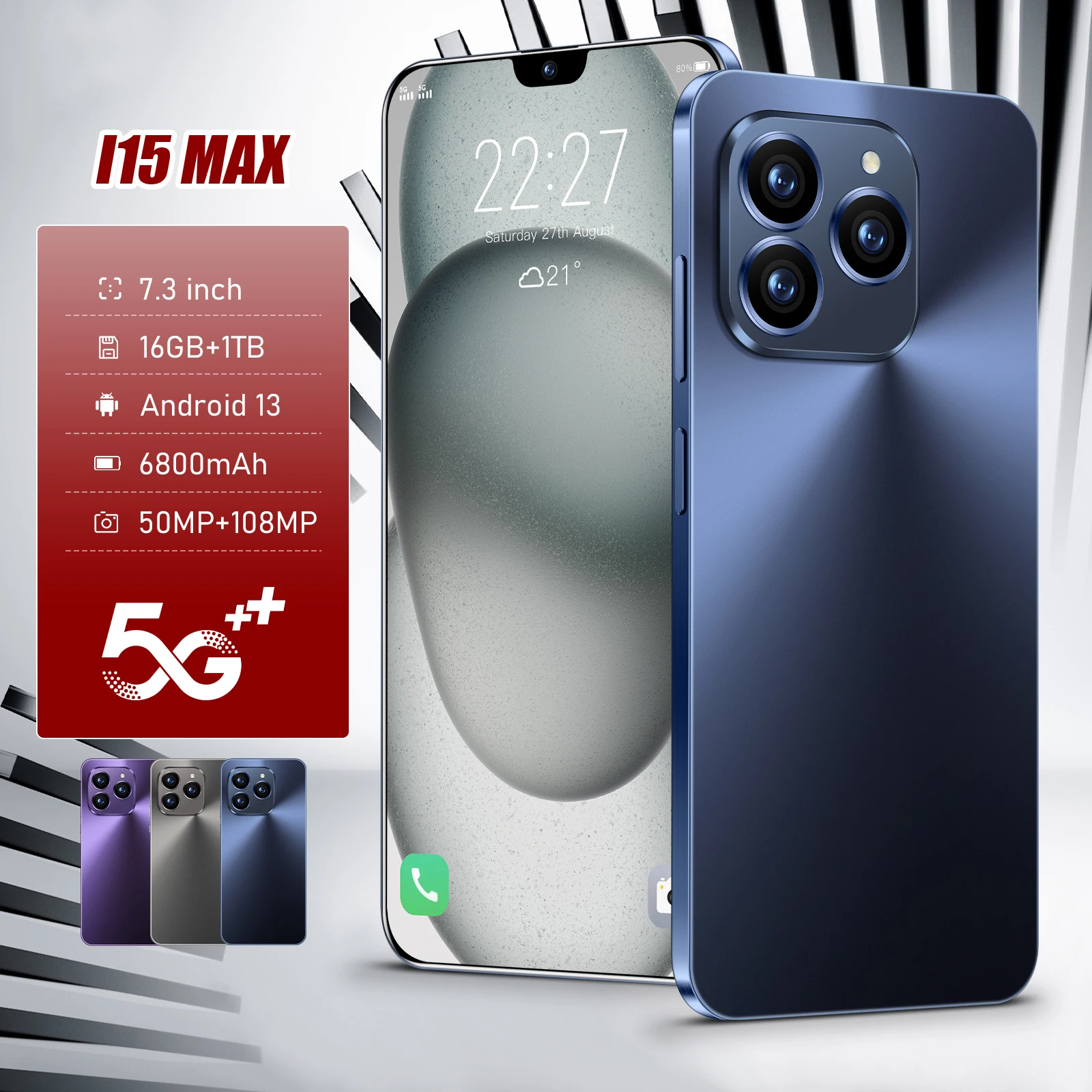 48 Hours Delivery 7.3 Inch Original phones i15 Pro Max 5G Call Dual SIM Smartphones 16GB+1TB 5G For i15 Android Mobile Phone