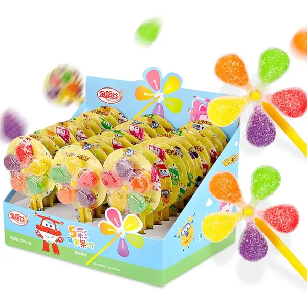 wholesale custom china shantou halal fruit spin windmill whistle lollipop candy toys