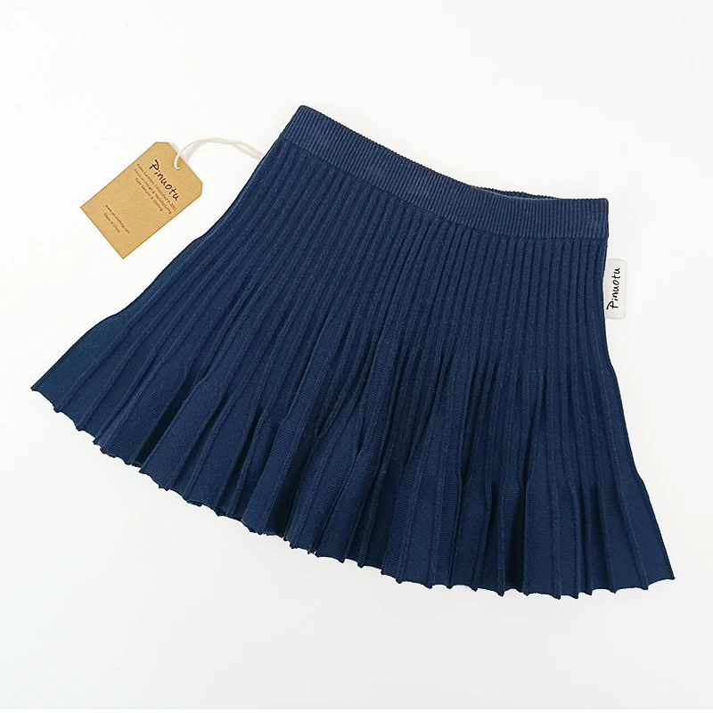 Pinuotu Baby Knitted Skirt Navy Blue Custom Pure Cotton Dress Skirts Toddler Girl Clothing Kids Pleated Short Skirt