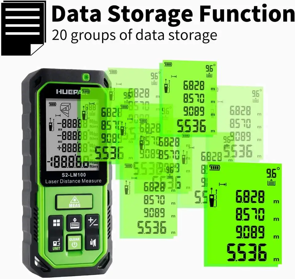 2022 New design Huepar Green Beam 100M Laser Distance Meter S2-LM100 Green Light Small Size And Portavle Rangefingder