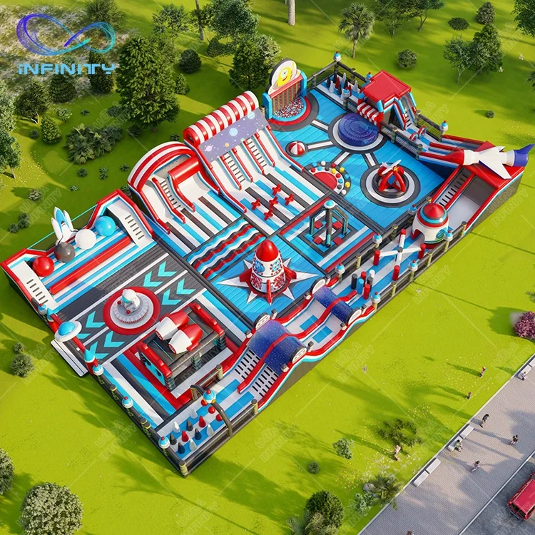 Outdoor Inflatable Space Theme Plane Rocket Theme Inflatable Kids Playground Inflatable Amusement Park For Adults