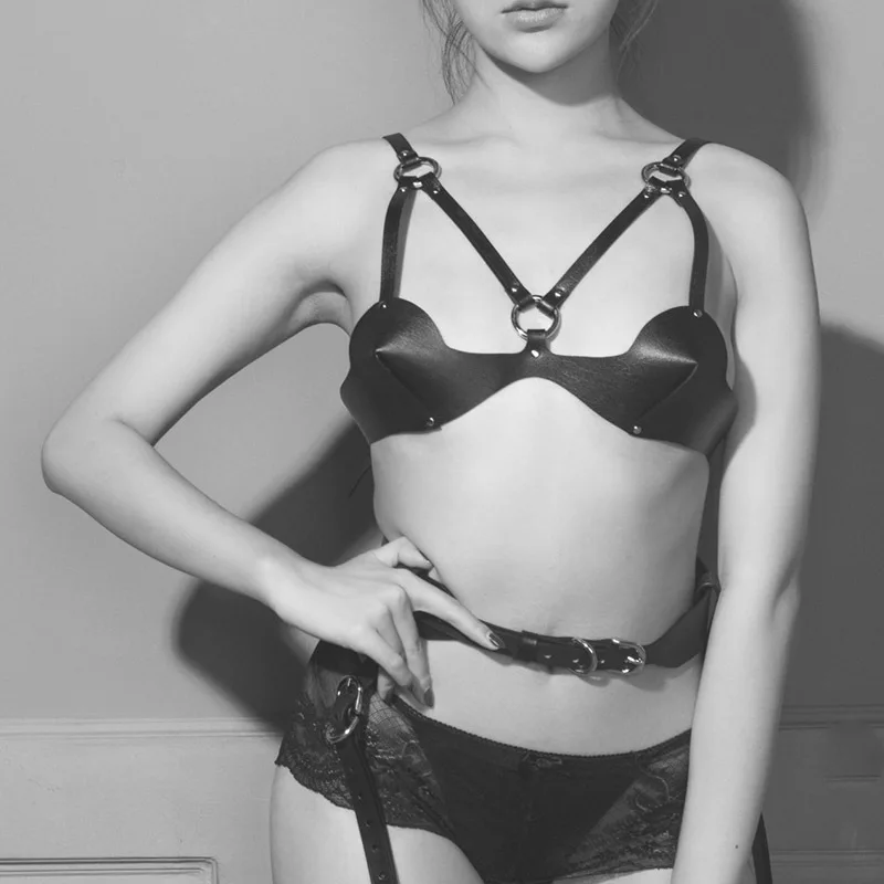 
BDSM Bondage Black One Size Corset Soft Cowhide Leather Sex Bra 