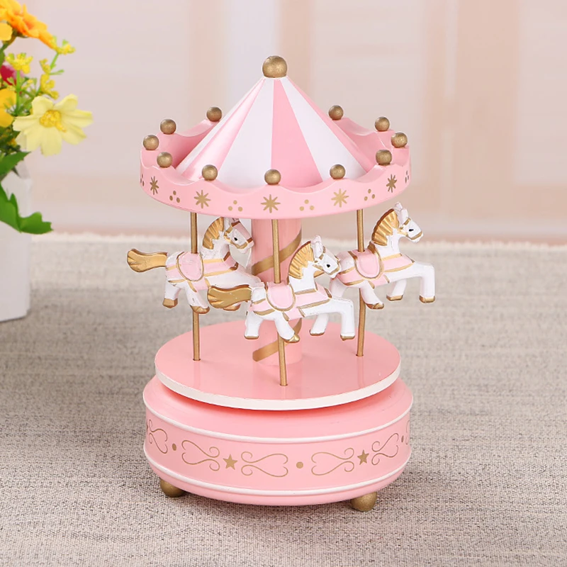Merry-Go-Round Music Box Wind Up Plastic Horse Roundabout Carousel Musical Box Kid Birthday Christmas Gift Christmas Home Decor