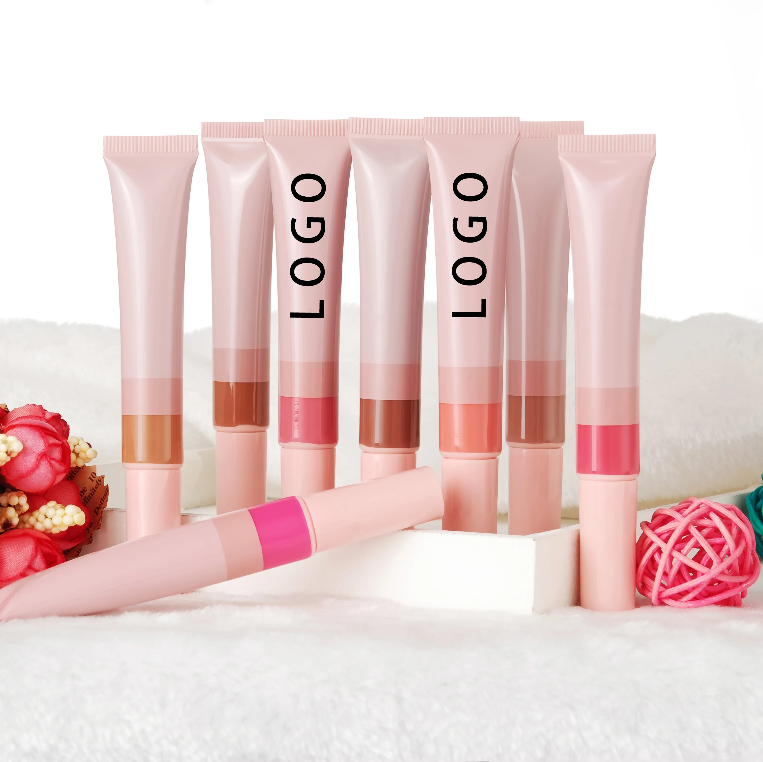 private label multipurpose waterproof long lasting liquid blush contour stick  lip eye cheek tint with sponge brush