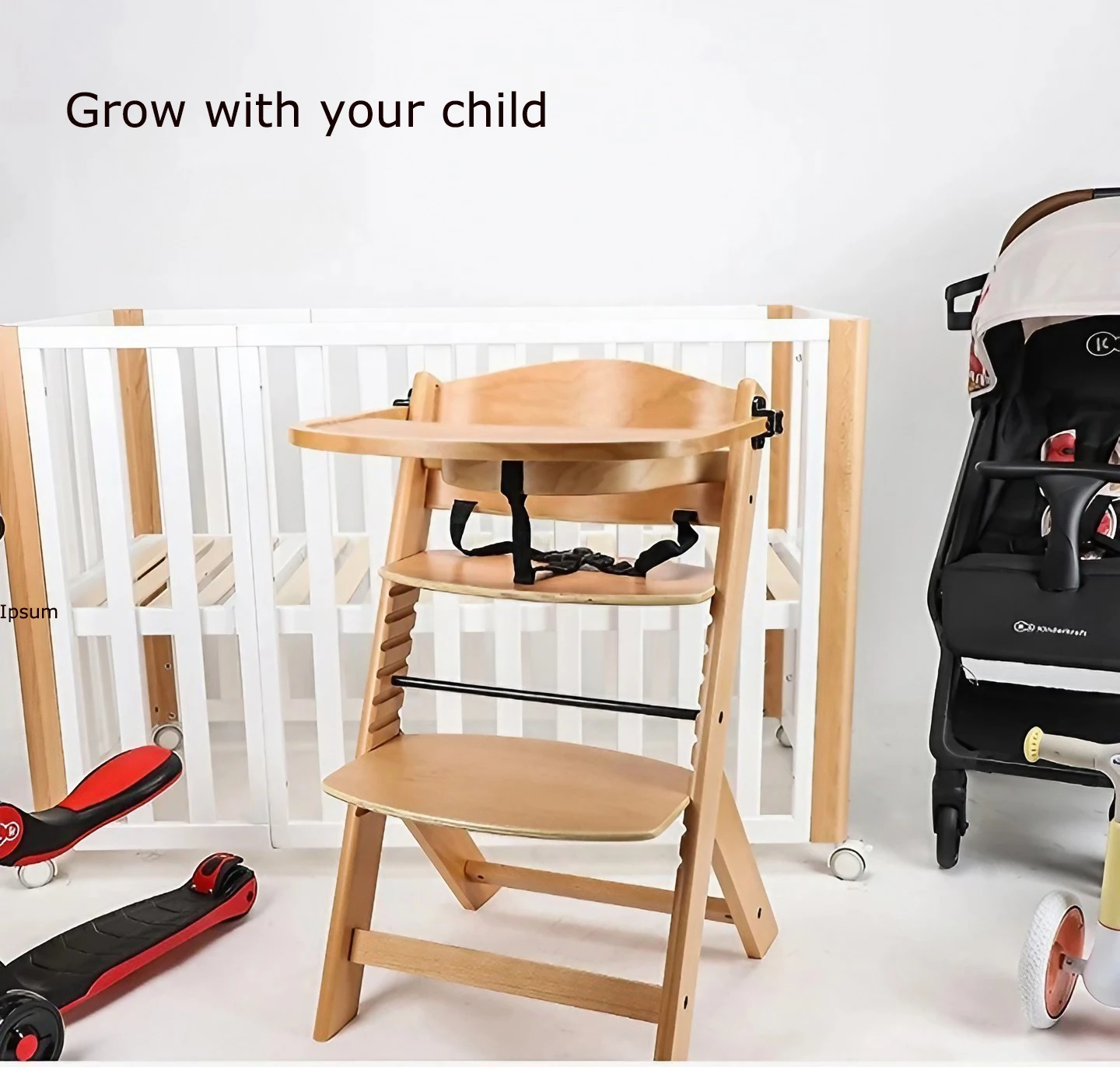 3-in-1 Adjustable Height Wooden Children High Chair Grow with Kids Dining Chair