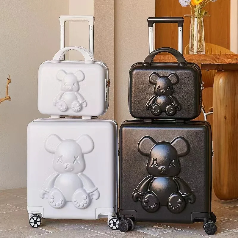 3D Cartoon Cute Teddy Bear Carry On Suitcase Set ABS Trolley Luggage Hardshell Spinners Suitcases For Kids Students Girls Boys