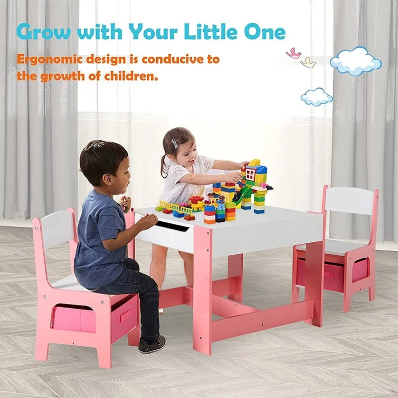 Toffy & Friends kids furniture children table chair wooden functional play table chairs set with storage space