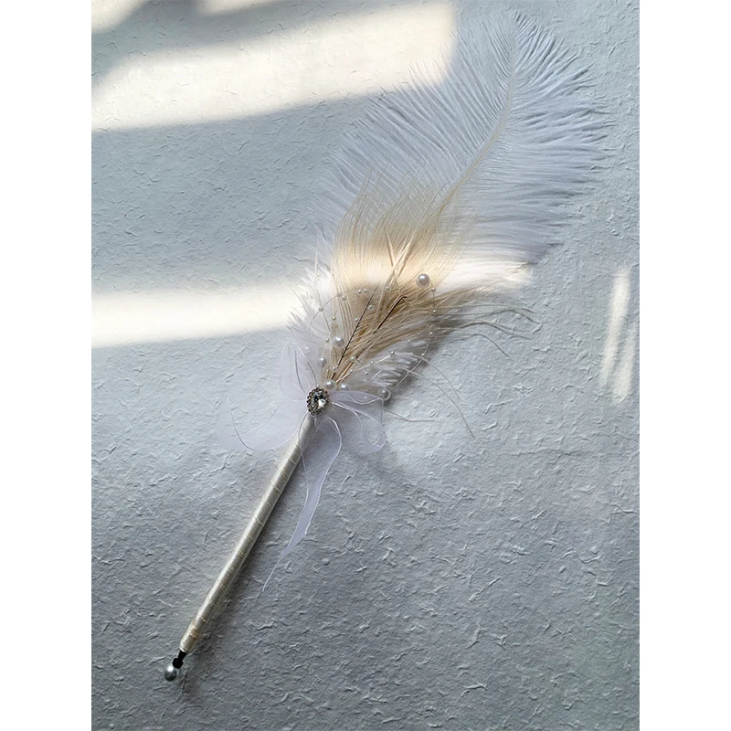 luxury jewel design wedding pen natural peacock ostrich feather quill ball point pen for wedding