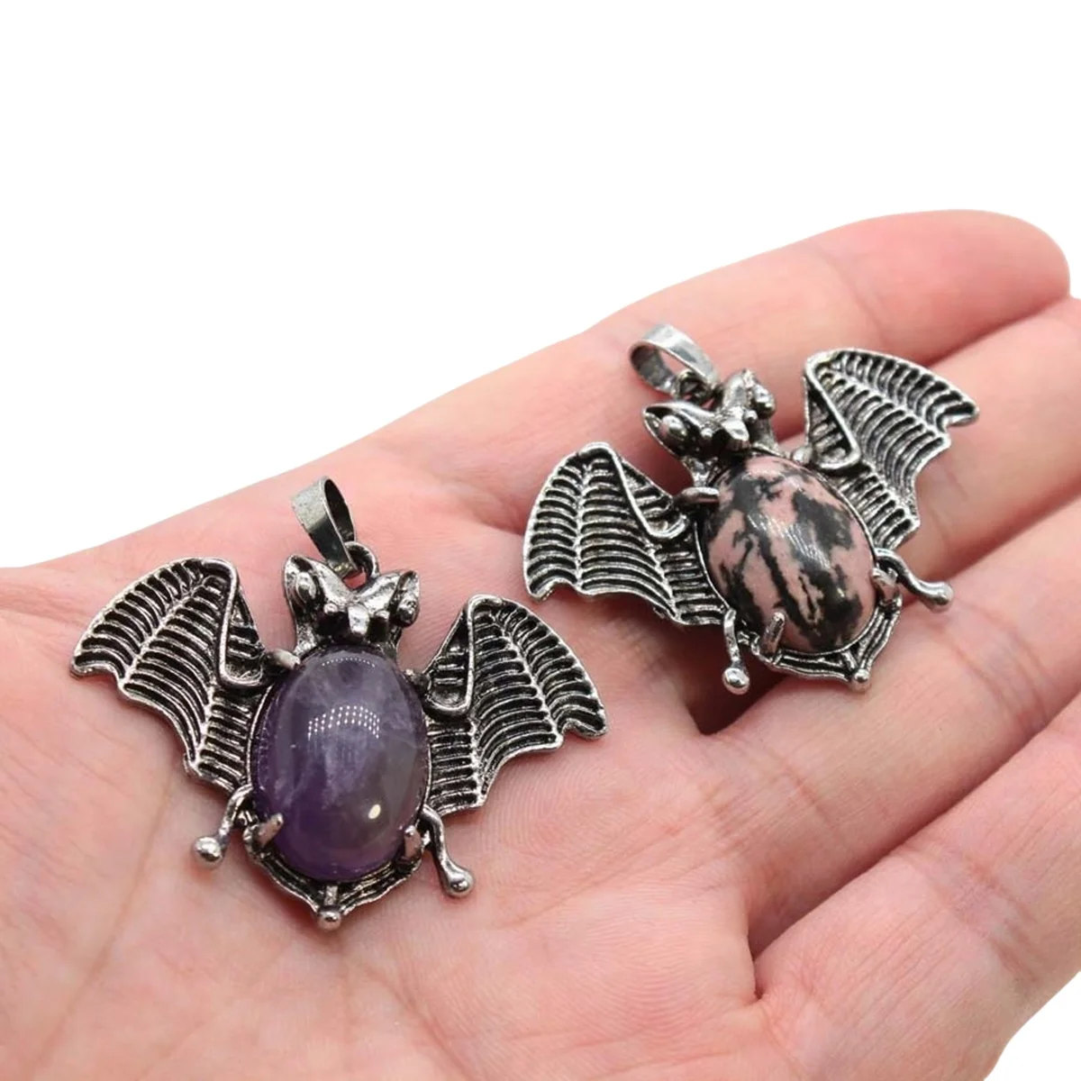 38X42MM Opalite Crystal Bat Shaped Retro Silver Pendant Can Be DIY Jewelry Production Jewelry Wholesale