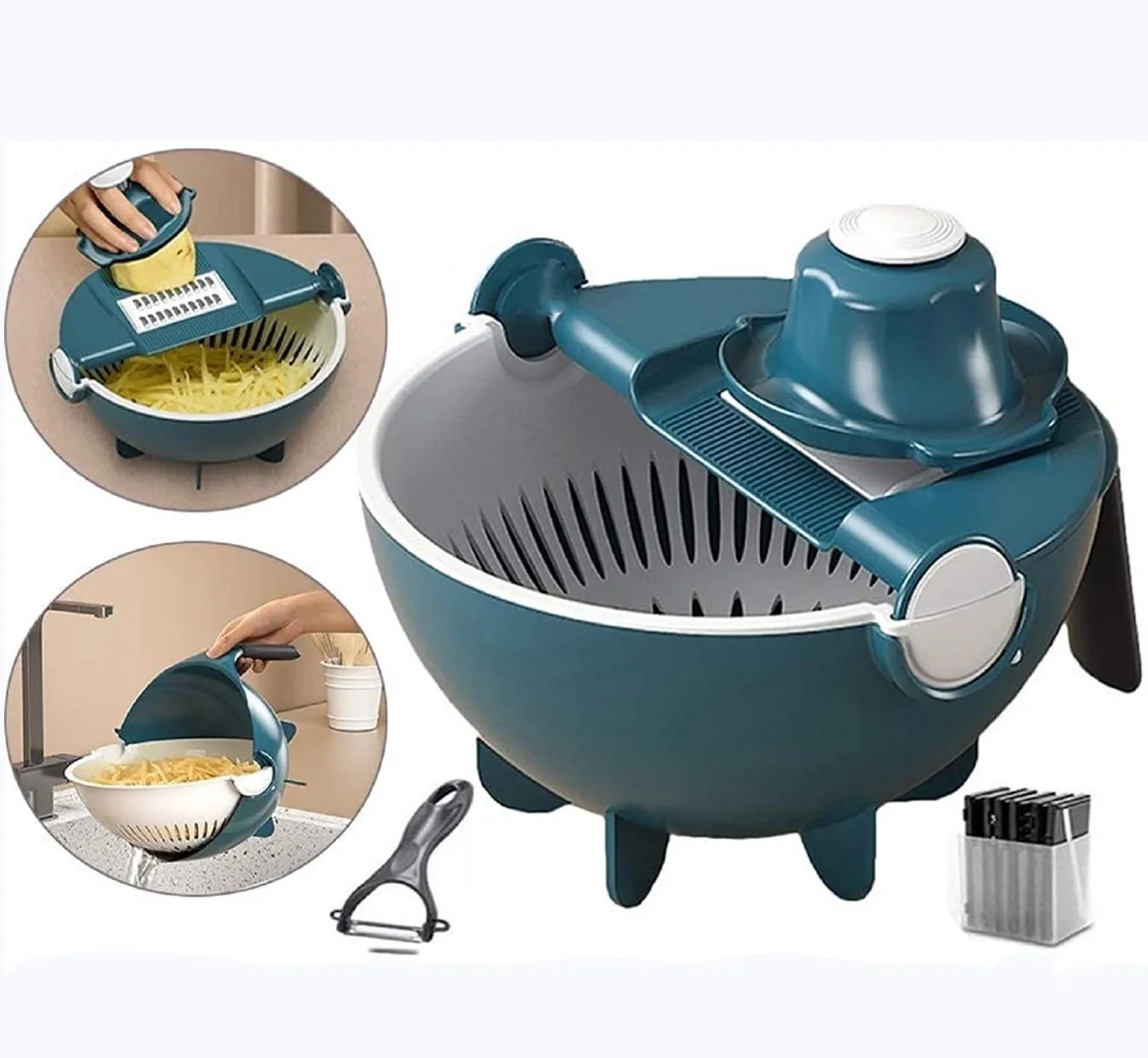 Multifunction fruit vegetable Kitchen Tools Rotate Vegetable Cutter with Drain Basket 8pcs Grater Vegetables Chopper blender