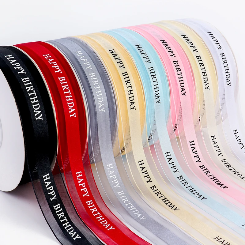 Custom acceptable Half Yarn Half Stain Happy birthday printer gift ribbon