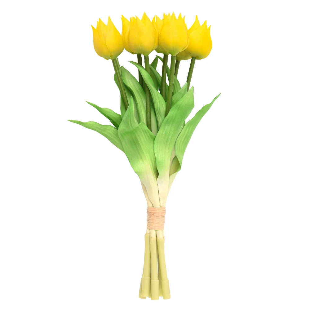 custom tip flowers heads shape real touch latex yellow white silk tulip flowers bouquet decor