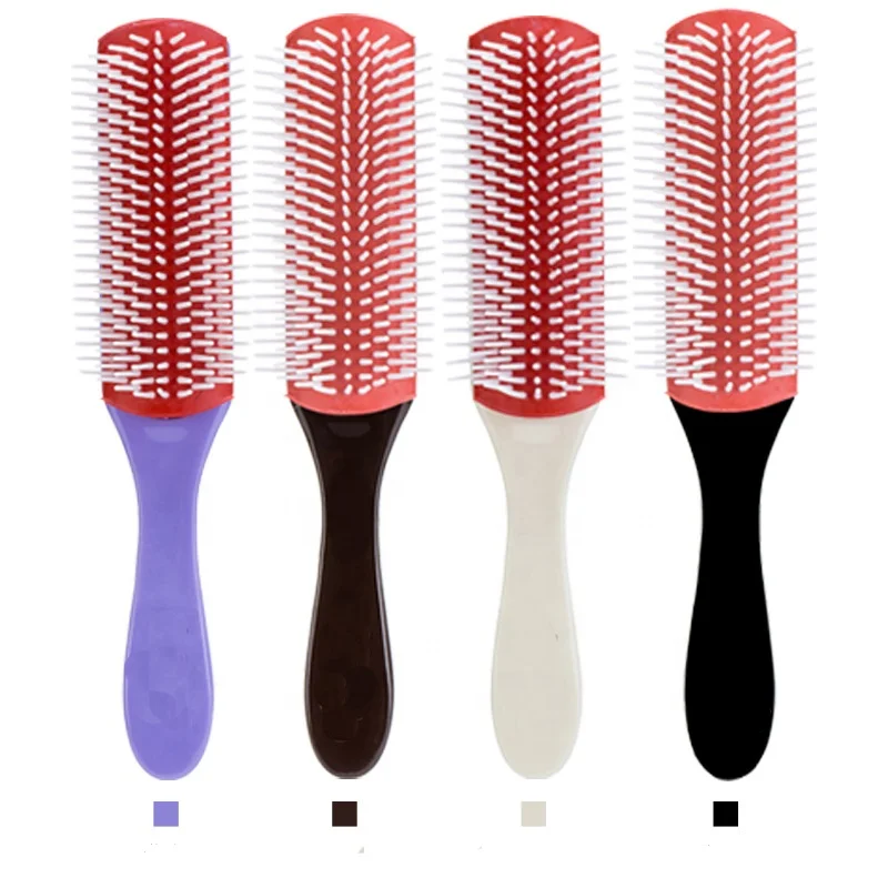 Factory Custom Soft Bristle 9 Rows Nylon Pin Curly Denman Detangle Hair Brush Extension Styling Comb Hairbrush For Women
