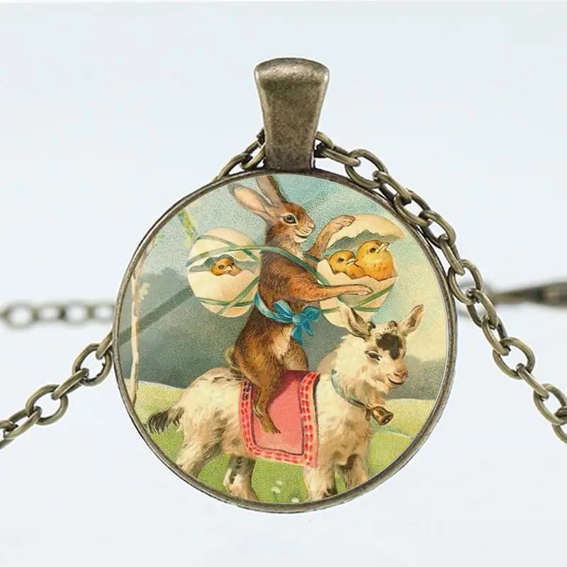 2022 Bad Bunny Necklace Time Gem Easter Happy Rabbit Necklace Metal Glass Gift Pendant Necklace Cartoon Alloy XP Stainless Steel