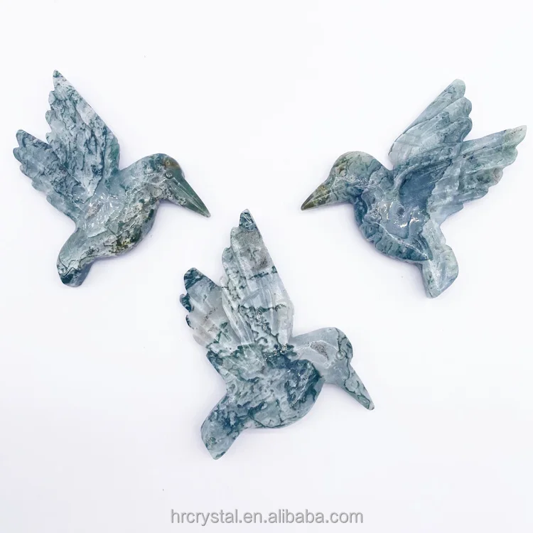 Vivid Folk Crystal Carving Hand Carved Natural Agate Crystal Hummingbird Animals Figurines