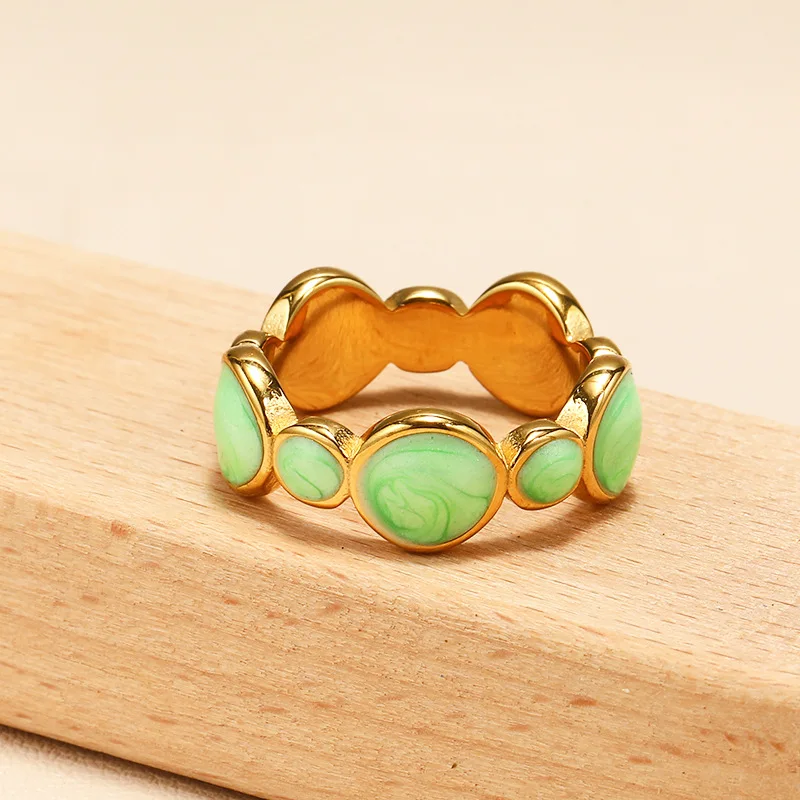 Best Selling Multi Color Drip Oil Finger Ring 18K Gold Plated Irregular Round Shape Enamel Stainless Steel Rings for Party