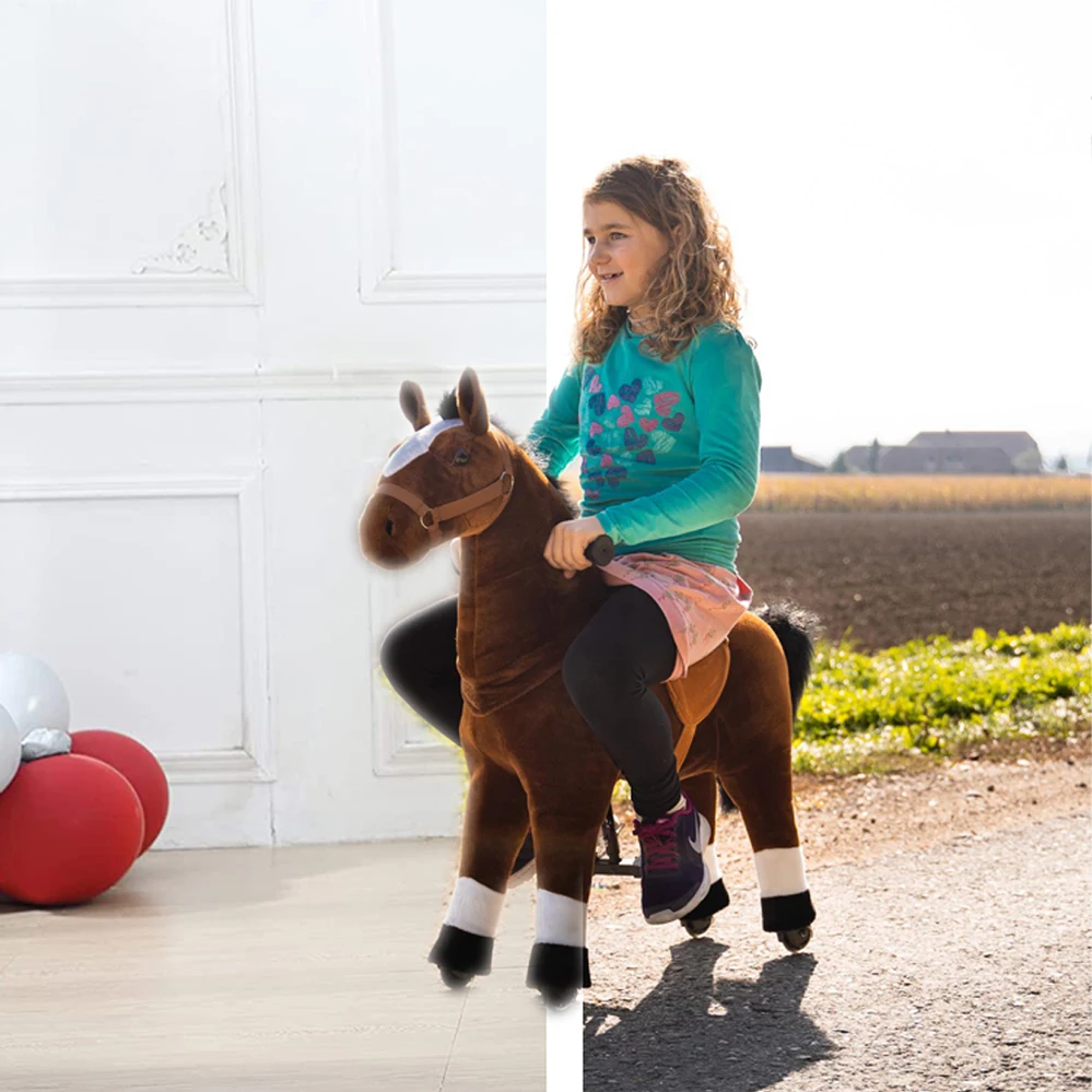 Factory CE & ASTM-F963 Wholesale Unisex Mechanical Horse Toy Plush Ride-on Horse with Wheels 1-Year Warranty