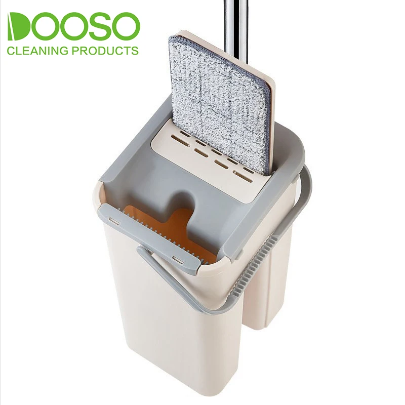 Hand Free Easy Use Self-Washed Magic Microfiber squeegee Flat floor Mop with Bucket set for floor cleaning