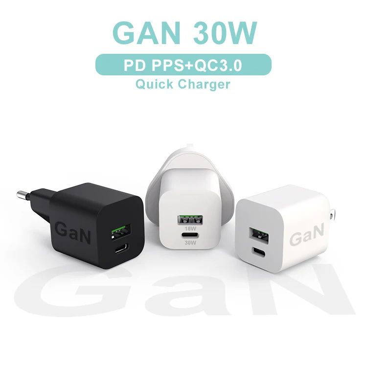 EU KR US UK Plug PD PPS QC3.0 GaN Tech 2 Port 30W Type C Fast Wall Charger For Samsung Phone Charger Adapter