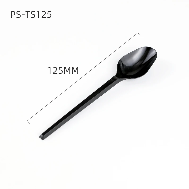 Wholesale PS disposable plastic black white mini tea spoon small disposable
