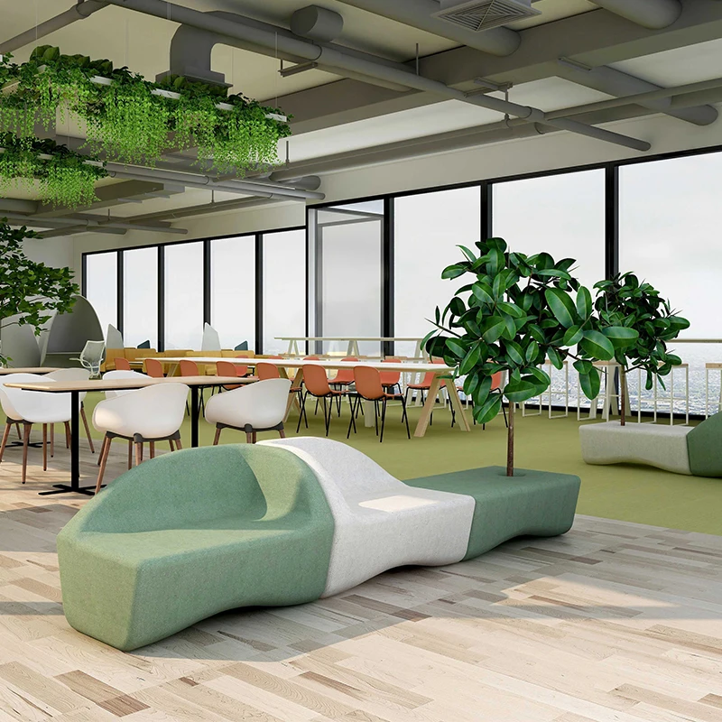 Modern salon waiting room visitor furniture office visitor sofa set with artificial tree