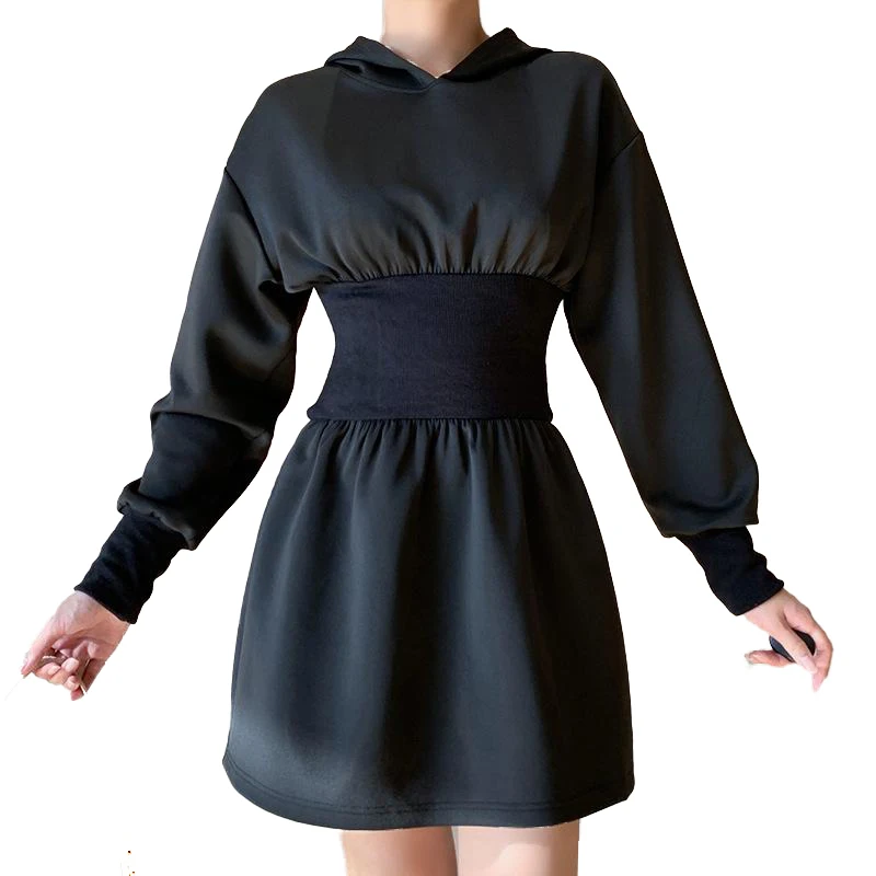 custom logo Air layer  hoodies dress women Casual sports long sleeve with hood mini dress
