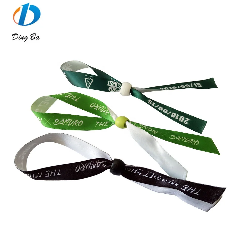 Promotional Fastener Satin Clip Ribbon Fabric Textile Woven Wristbands For Music Festival Events