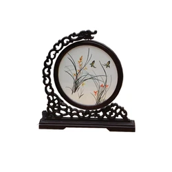 Shu Embroidery Butterfly and Orchid  Pictures Double-sided embroidery Black With Brown Ornaments Intangible Cultural Heritage