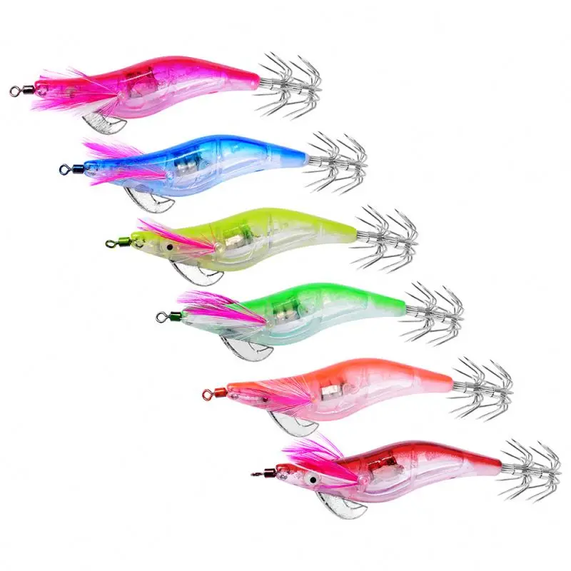 SKNA Shrimp Fishing Lure LED Luminous Jig Squid Hook Bait Tackle Glow in Water Squid Cuttlefish Bait Fishing Tool