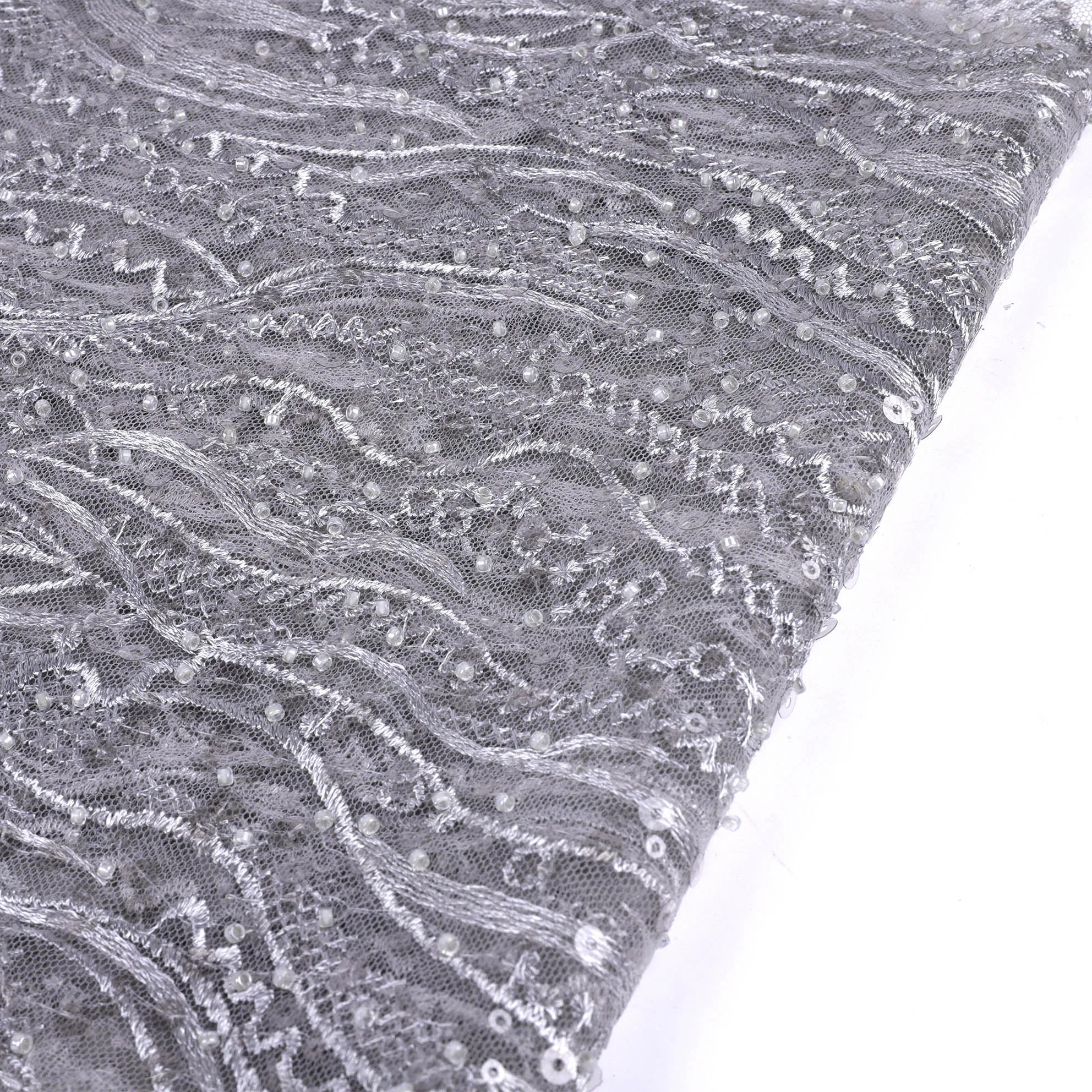 
Sequence fabric luxury french tulle mesh wedding dress bead sequin embroidered fabric 