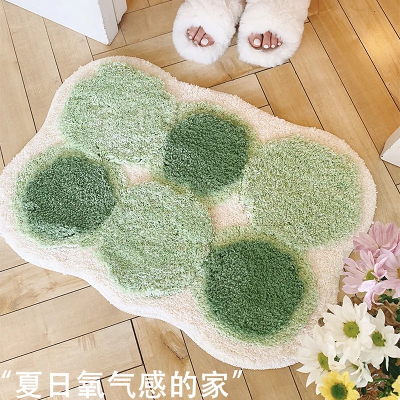Cute Green Moss Bathroom Mat Non-Slip Machine Washable Nature Rug 3D tufted  Washable Dirt Water Absorption Carpet