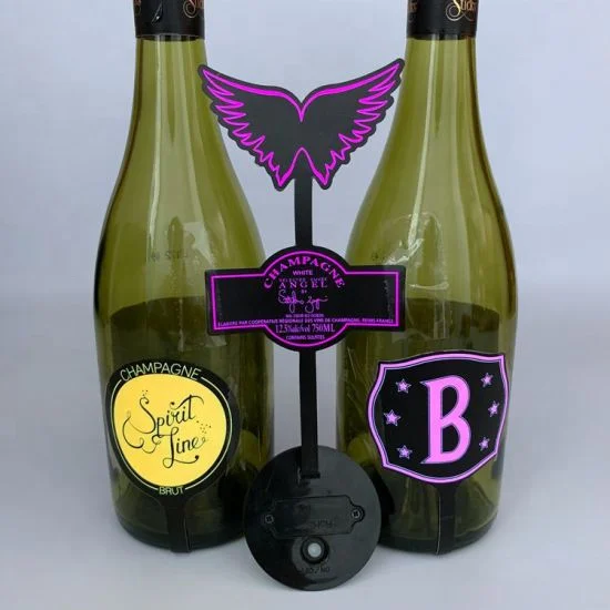 Hot selling red wine manor bar party special OEM customized various sizes functional waterproof led light up bottle label
