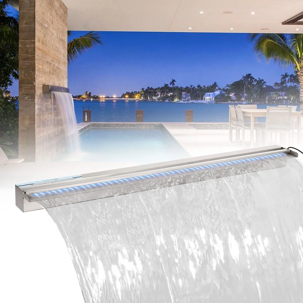 PONDO 316 Stainless Steel Spillway Waterfall Pool Fountain Salt Water Corrosion Resistant Lighted for waterfall spillway(36 inch
