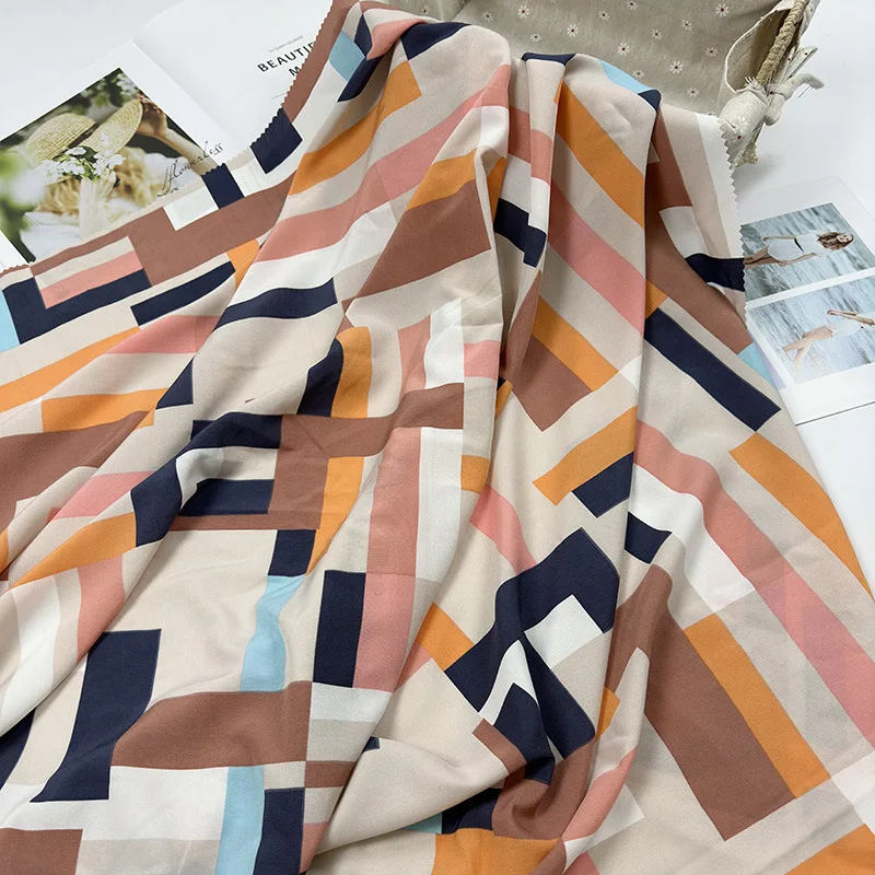 Hot geometric pattern beach pants fashion four-sided elastic shirt polyester home wear printed fabric