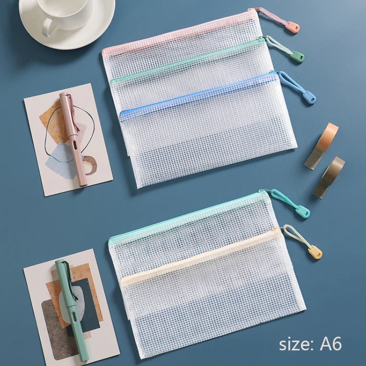 A4 Transparent grid storage bag with zipper pvc portable large-capacity file bag  to hold school supplies high quality
