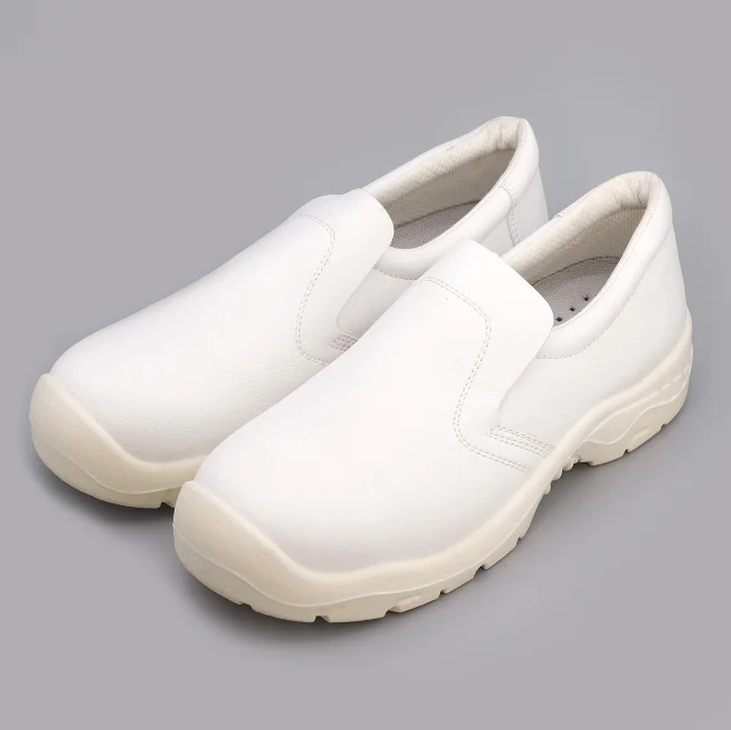 Anti slip Microfiber leather white bakery steel toe safety shoes lab doctor work shoes