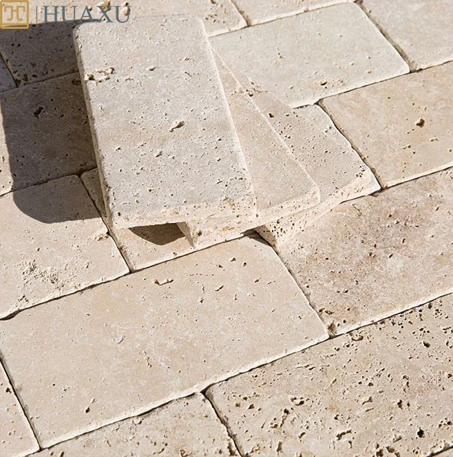 Huaxu Modern Home Household Product beige Travertine cut to size tiles Custom Made Natural Stone for Villa Application