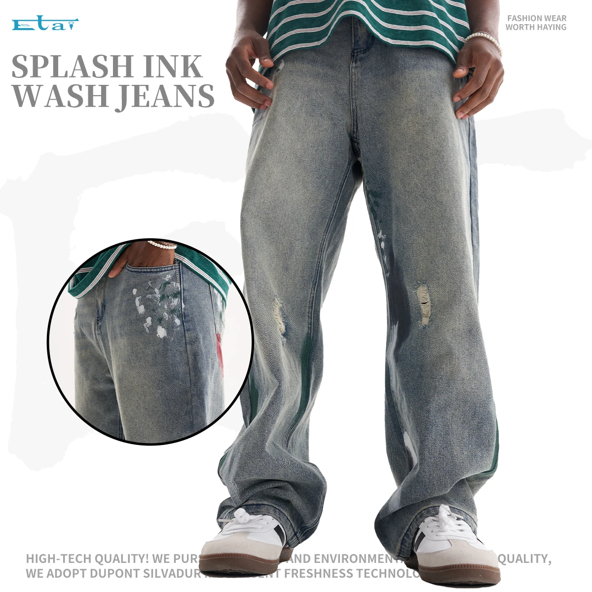 high quality distressed wide leg mens jeans streetwear clothes cargo pants baggy custom denim jeans for men