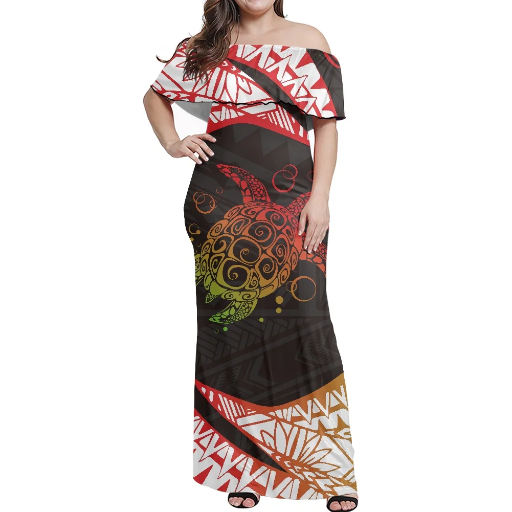 Hawaiian Tribal Tattoo Pattern Off The Shoulder Wedding Dress Short Sleeve Bodycon Evening Dress Party Long Maxi Dress Beach