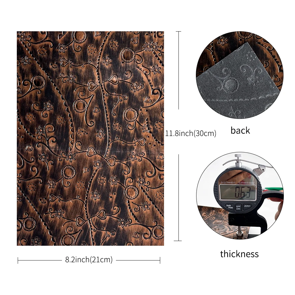 Metallic Embossed Leatherette 3D Carved Floral Design Synthetic Leather Paint Surface Vinyl Fabric For Leather Bags/Belts/Shoes