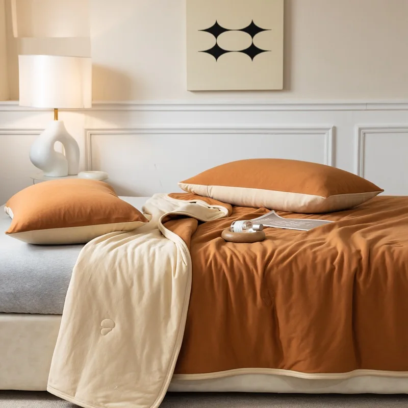 High quality Color matching 100% cotton air-condition blanket summer quilt comforter for bed summer