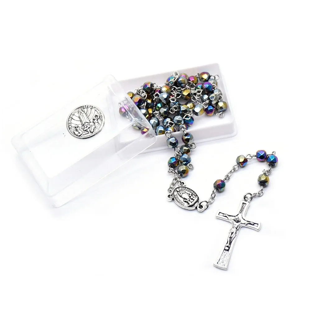 Religion Cross Necklaces Jerusalem Saint Benedict Colored Crystal Rosary With Box