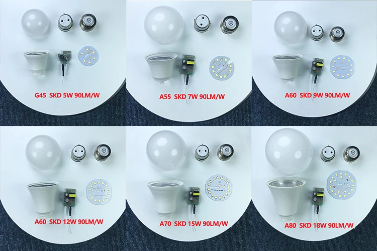 
China led manufacturer 3w 5w 7w 9w 12w 15w 18w 20w light parts bulb raw material e27 e14 b22 base lamparas led OEM SKD bulb 