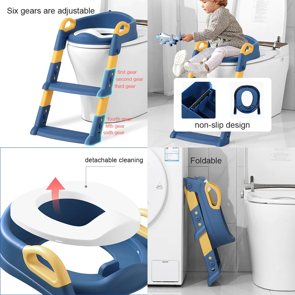 Portable Foldable Adjustable Safe Splash Guard Anti-slip Pad Kids Boys Girls Baby Potty Toilet Training Seat With Ladder