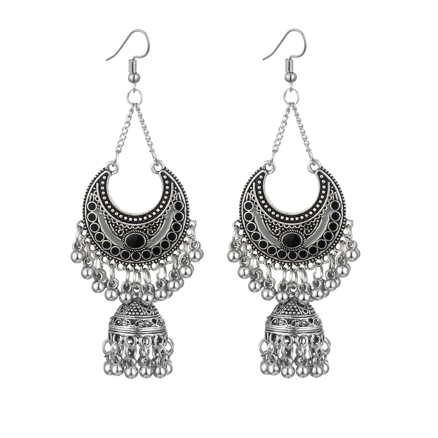 VRIUA Classic Ethnic Tassel Earrings Women Vintage Carved Turkish Silver Bells Tassel Indian Turkey Jewelry Ladies